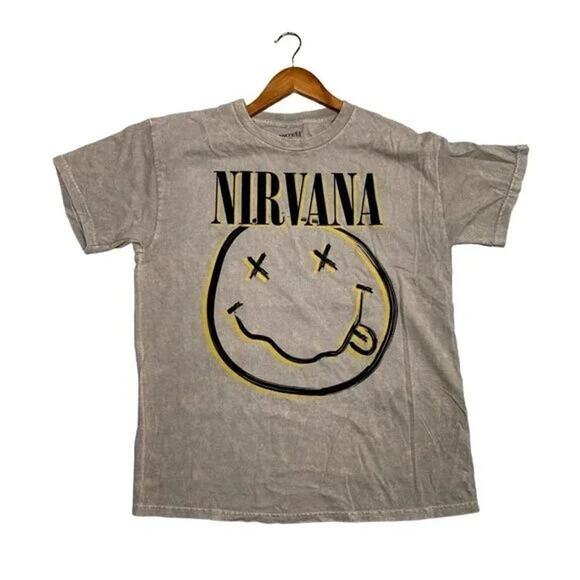 Nirvana Nevermind Smiley Short Sleeve Unisex Band T Shirt Crew Neck XL Brown - Picture 13 of 15